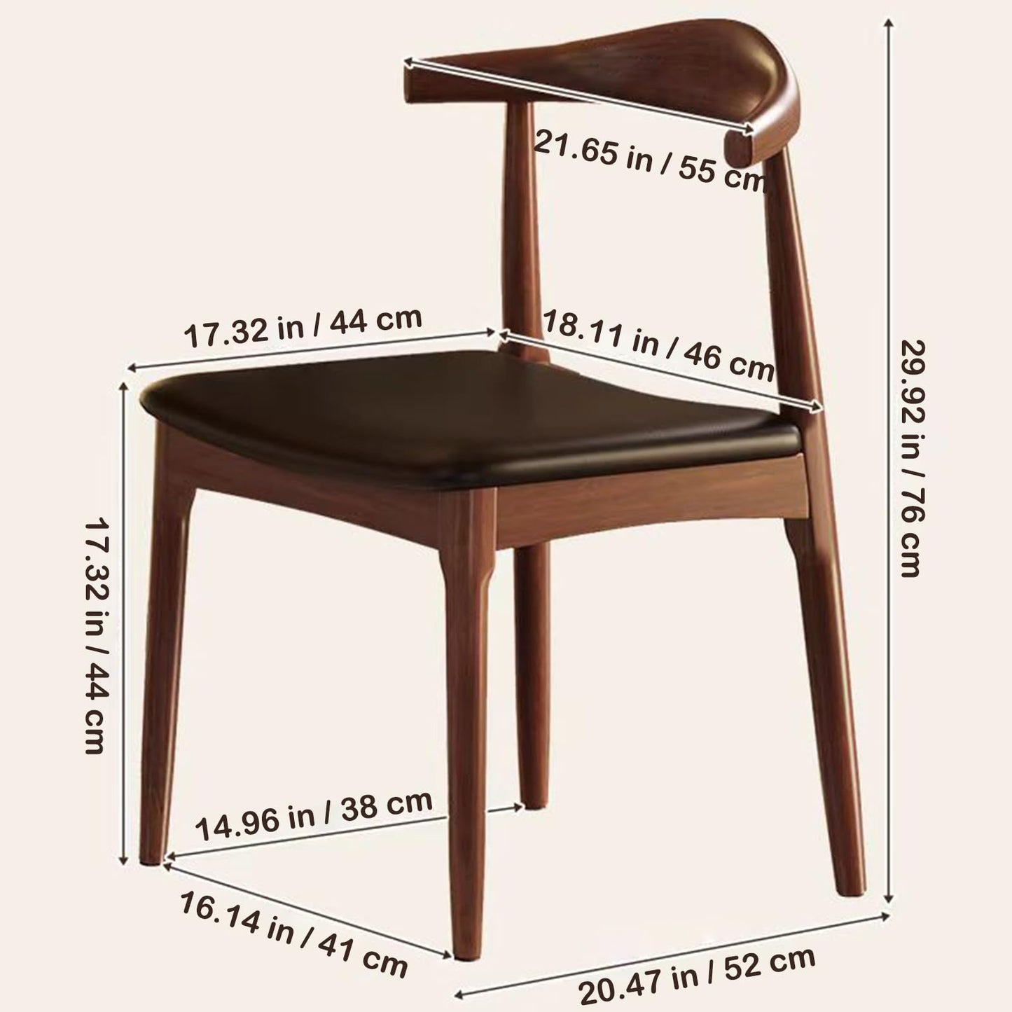 Ytaoka Solid Wood Dining Chairs Set of 2, Mid Century Dining Chairs, Upholstered PU Leather Chairs with Wide Curved Backrest, Chairs for Dining Room, Kitchen, Walnut Finish