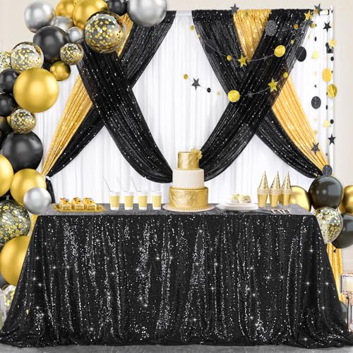 B-COOL Black Sequin Curtains Drapes 4 Panels Glitter Party Curtains 2FTx8FT for New Years Gothic Themed Party Birthday Sta...