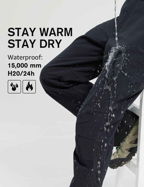 fit space Men's Ski Snow Pants Waterproof 15,000mm Removable Suspenders Insulated Warm Winter Hiking Snowboard Fleece Lined (Black,X-Large)