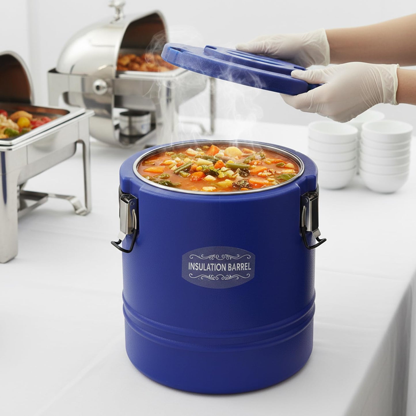 Commercial Insulated Food Container, 16QT/4Gal Insulated Soup Container Bucket Commercial Food Warmer Insulation Barrel for Hot or Cold Food for Restaurant, Canteen, Home (Blue)
