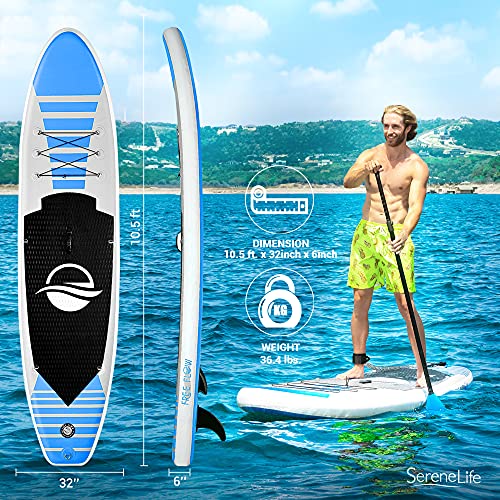 SereneLife Inflatable Stand Up Paddle Board (6 Inches Thick) & Serene Life Digital Electric Air Pump Compressor - 110W 12 ...