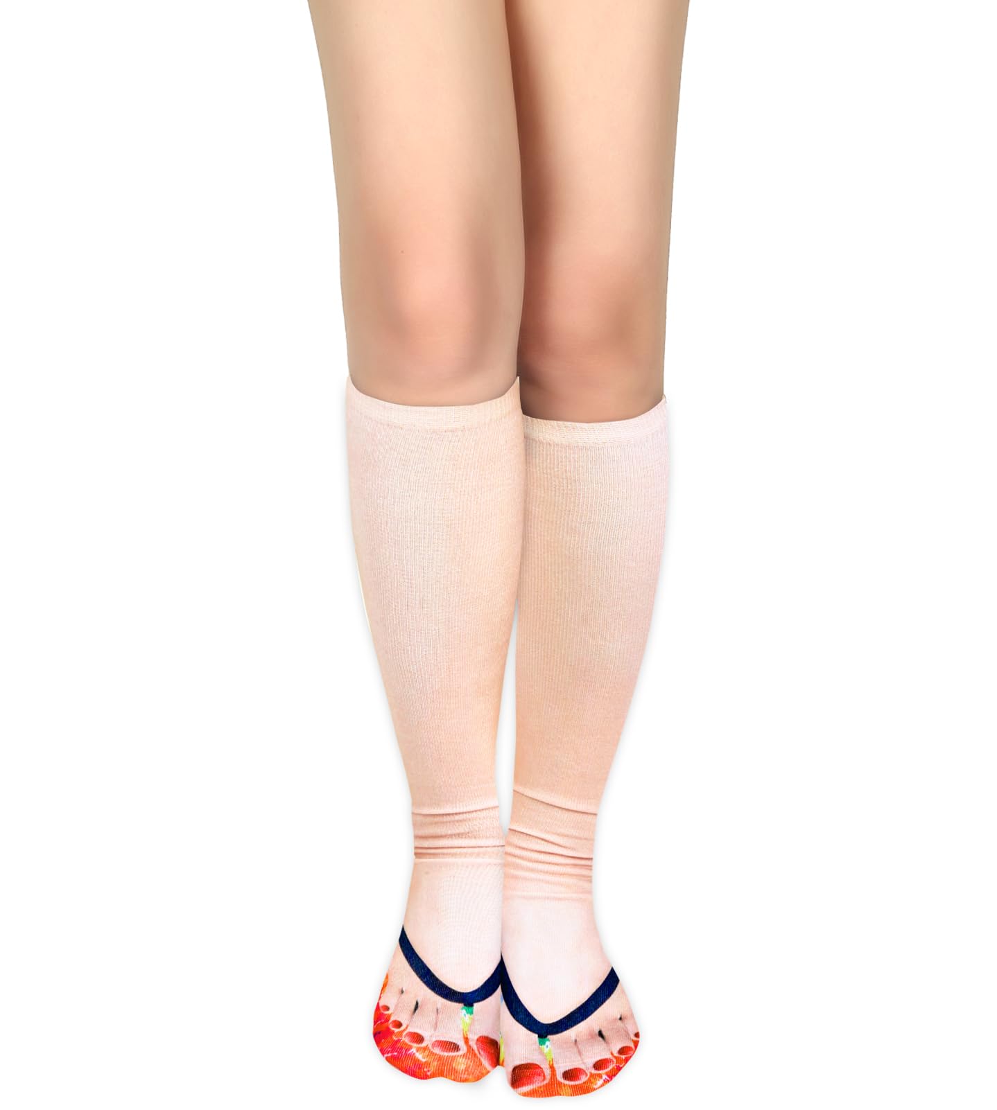 Benefeet Sox Womens Funny Crazy 3D Manicure Flip Flop Print Knee High Socks Novelty Funky Silly Tie Dye Pattern Knee High Stockings for Christmas Halloween Costume Party Cosplay