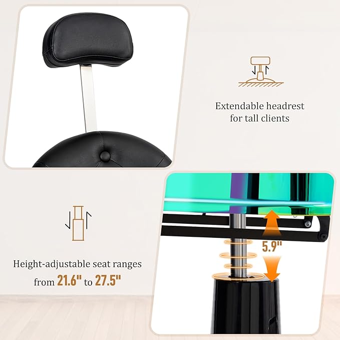 OmySalon Retro Barber Chair Heavy Duty, Aluminum Alloy Frame, Adjustable Headrest, Extra Wide Footrest, Hydraulic Salon Chair for Hair Stylist Reclining All Purpose for Beauty Spa Shampoo Styling