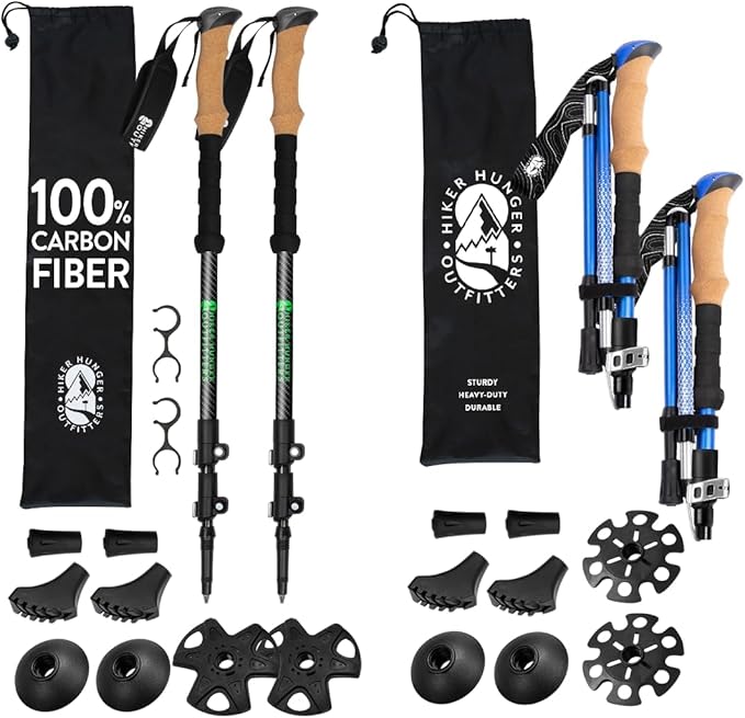 Premium Foldable & Collapsible Trekking Poles by USA Brand – Ultra Strong Lightweight Hiking Poles – 3K Black 100% Carbon ...