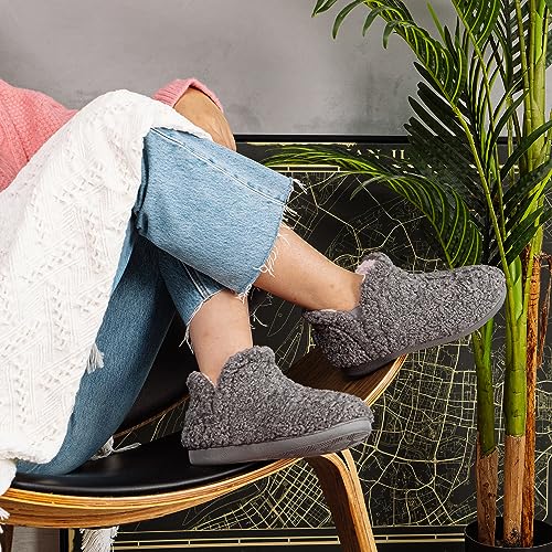 FamilyFairy Bootie Slippers for Women Warm House Shoes Memory Foam Indoor Outdoor Fuzzy Boots with Rubber Sole