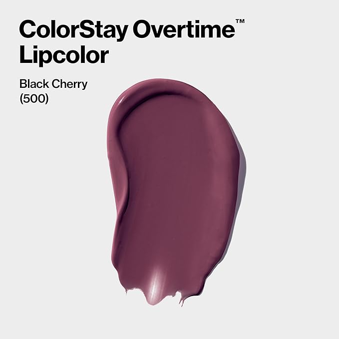 Revlon Liquid Lipstick with Clear Lip Gloss, ColorStay Overtime Lipcolor, Stocking Stuffer for Women, 500 Limitless Black Cherry, 0.07 fl oz