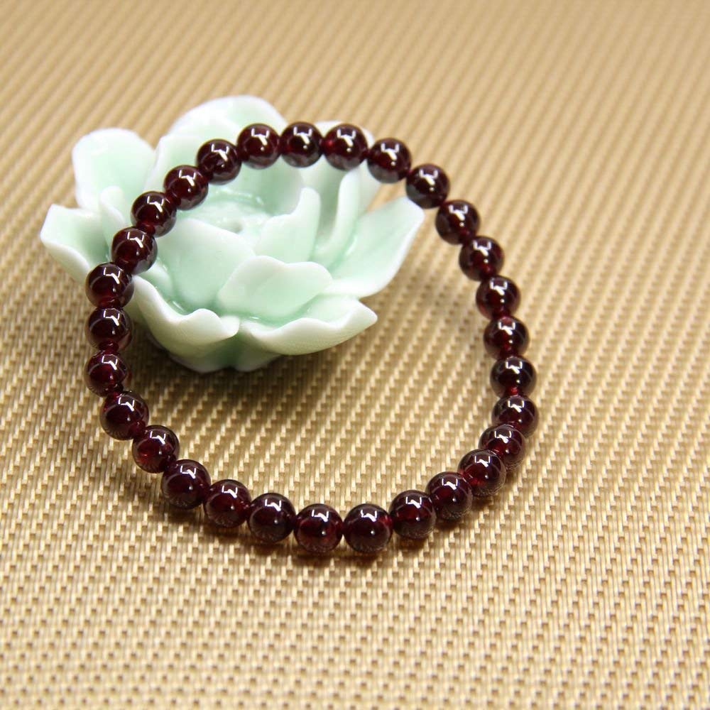 Natural A Grade Red Garnet Gemstone 6mm Round Beads Stretch Bracelet 7 Unisex