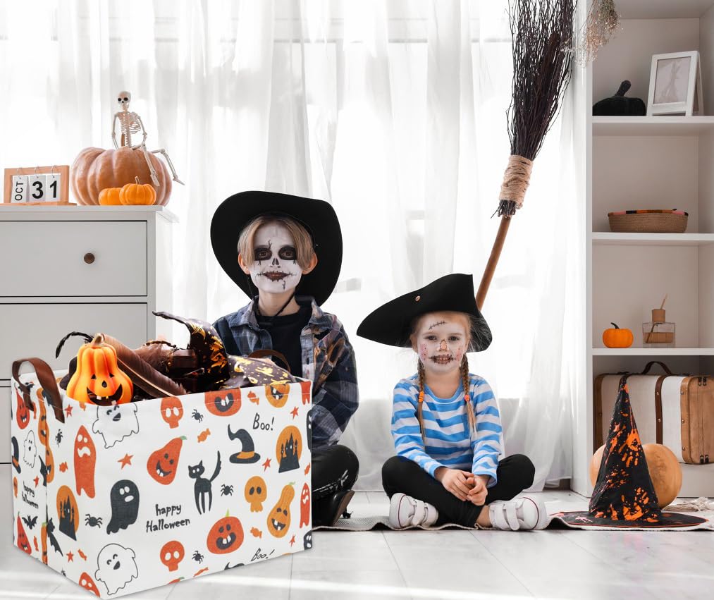 HIYAGON Trick or Treat Basket for Boys and Girls - Pumpkin Basket for Halloween Parties - Cute Storage Bin Organizer Box - Rectangular Room Decor