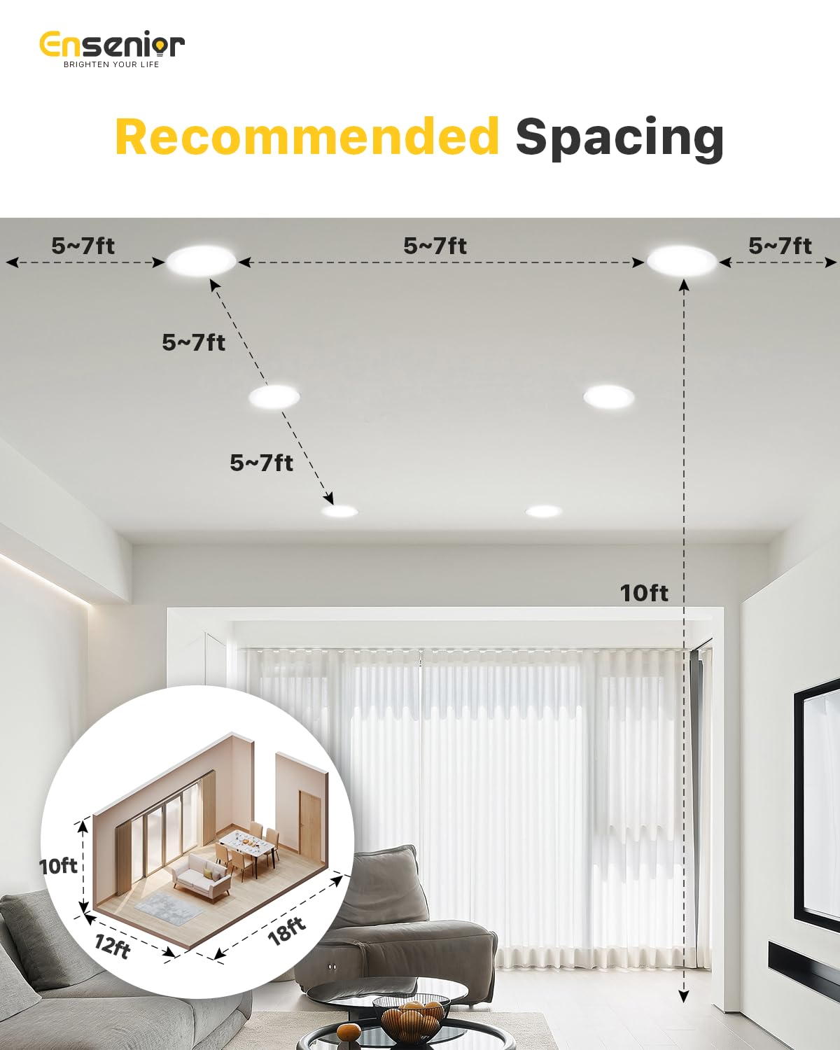 Ensenior 4 Pack 6 Inch LED Recessed Light, Dimmable, 5000K Daylight, 1200LM High Brightness, 12W 120V, 2 Pin, ERL-12X-ETL, Damp Rated, Ultra-Thin Canless Wafer Ceiling Light - ETL & FCC & IC