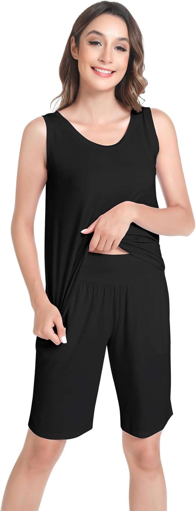 NACHILA Pajamas for Women-Viscose from Bamboo, Ribbed Racerback Tank Top Sexy Split Shorts Pajama Sets Cooling Sleep Cami Pjs
