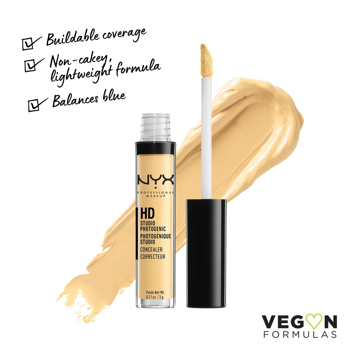 NYX PROFESSIONAL MAKEUP HD Studio Photogenic Concealer Wand, Medium Coverage - Yellow