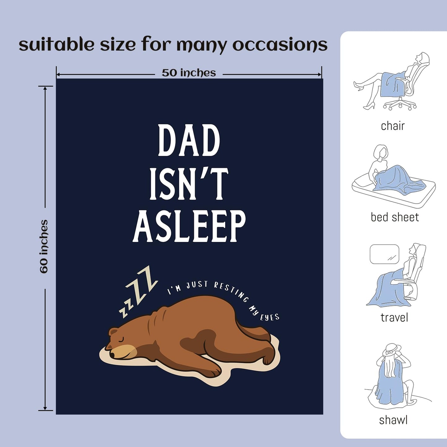Funny Dad Birthday Gifts, Dad Blanket, Dads Gifts from Daughter Son, Blue Flannel Throw Blanket for Daddy 50" X 60"