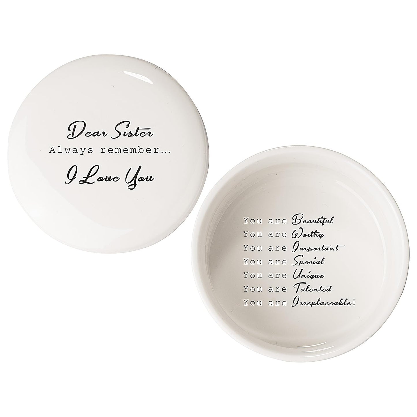 kullder Gifts for Sister, Ceramic Trinket Box, Personalized Round Jewelry Box for Ring and Bracelet, Birthday Sisters, Sisters Christmas, Birthday Keepsake from Sisters