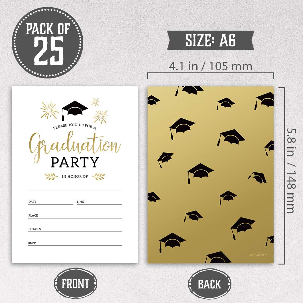 Hat Acrobat 2025 Graduation Party Invitations with Envelopes Graduation Party Announcement Cards for High School or College, 25 Pack (25)