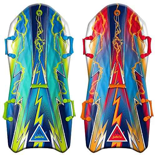 Artikfun Premium Recreational Winter Foam Snow Sled 2-Pack | Tow Rope and Handles | Sized for Youth and Adults | Contoured Deck Design | 50in-127cm Design Length |