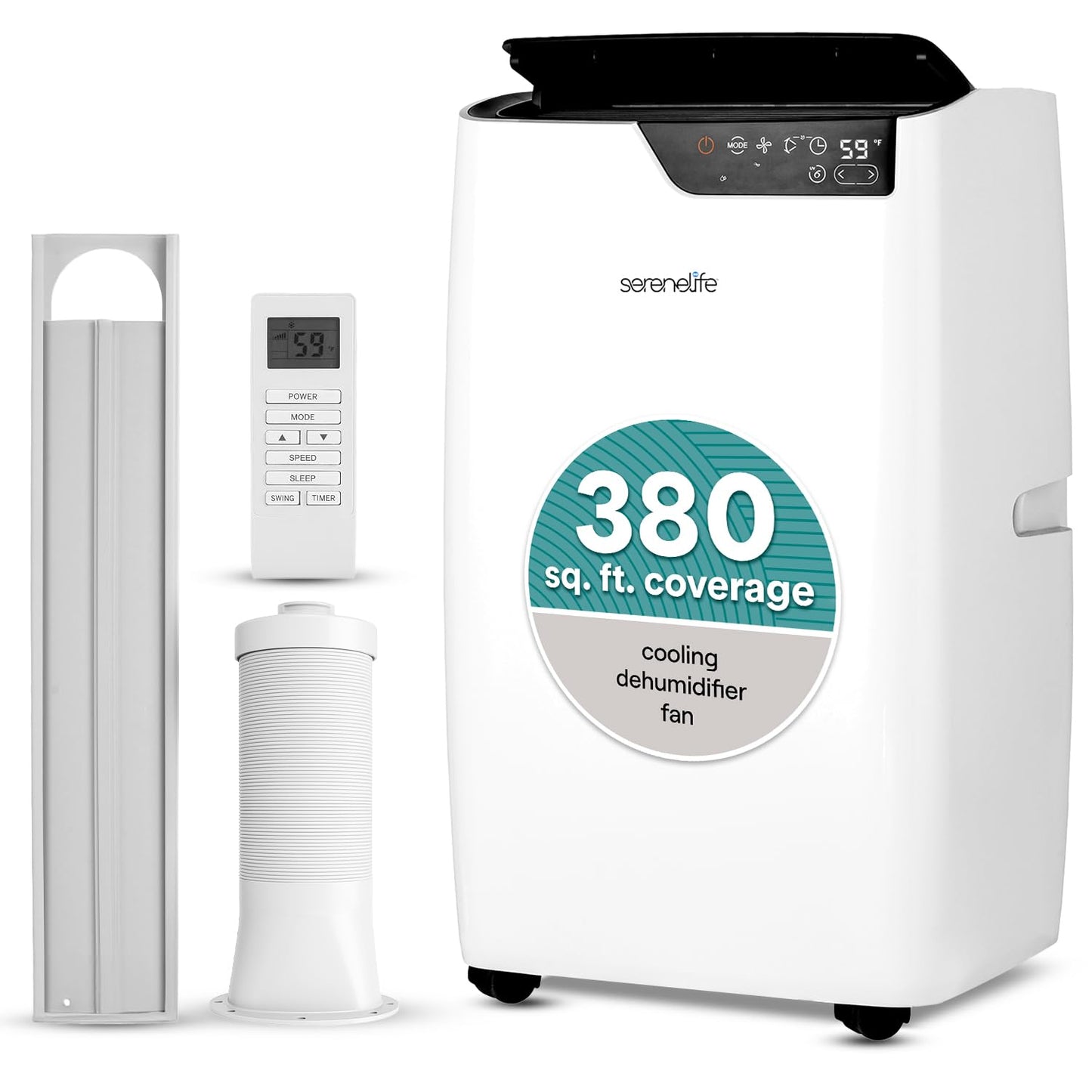 SereneLife 12000 BTU Portable Air Conditioner 3-in-1-115V Compact Standing Air Conditioner for Room Up to 380 Sq. Ft. Floor AC Unit with Touch Control Panel, Remote Control - Window Mount Kit