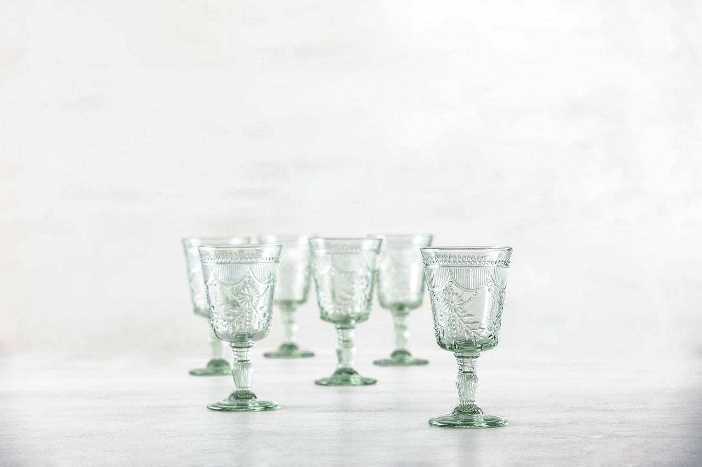 FORTESSA Debutante Vintage Themed Glassware, 10 Ounce Water Goblets (Set of 6), Dishwasher-Safe Water Glasses, Sage Green