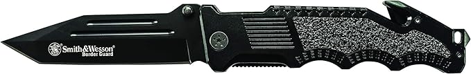 Smith & Wesson Border Guard 10in High Carbon S.S. Folding Knife with 4.4in Tanto Blade and Aluminum Handle for Tactical, S...