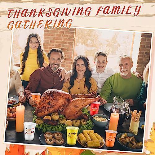 Uiifan 100 Pcs Thanksgiving Plastic Cups 16 oz Disposable Fall Party Cup Friendsgiving Plastic Stadium Cups Turkey Pumpkin...