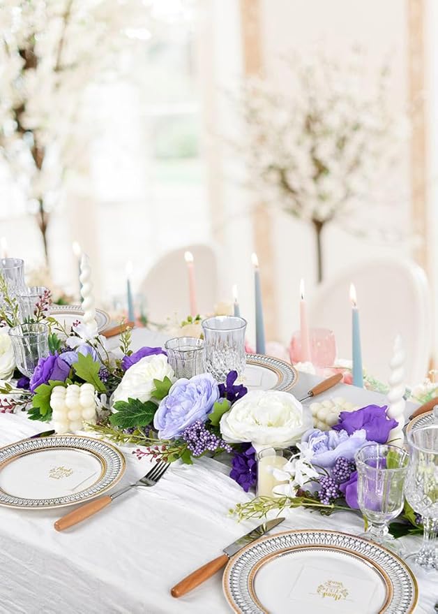 DearHouse 2Pack Artificial Peony Flower Garland - Silk Peony Garland with Purple White Flowers for Wedding Party Table Decoration,6ft/Strand(White&Purple&Dark Purple)