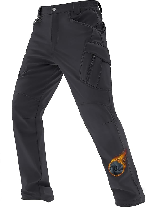 TACVASEN Men's Winter Work Pants Fleece Lined Tactical Snow Ski Pant Waterproof Insulated Cargo Hiking Trousers 9 Pocket