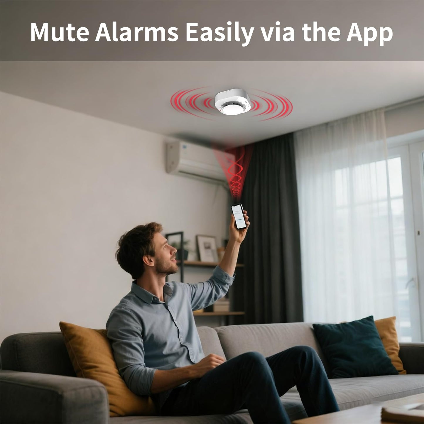 WARROXIDE WiFi Smoke Detectors for Home,Photoelectric Wireless Fire Alarms Replaceable Battery Powered,Portable Smoke Alarm with Test/Mute Button,Attic Smoke Detector,1 PCS(Battery Not Included)