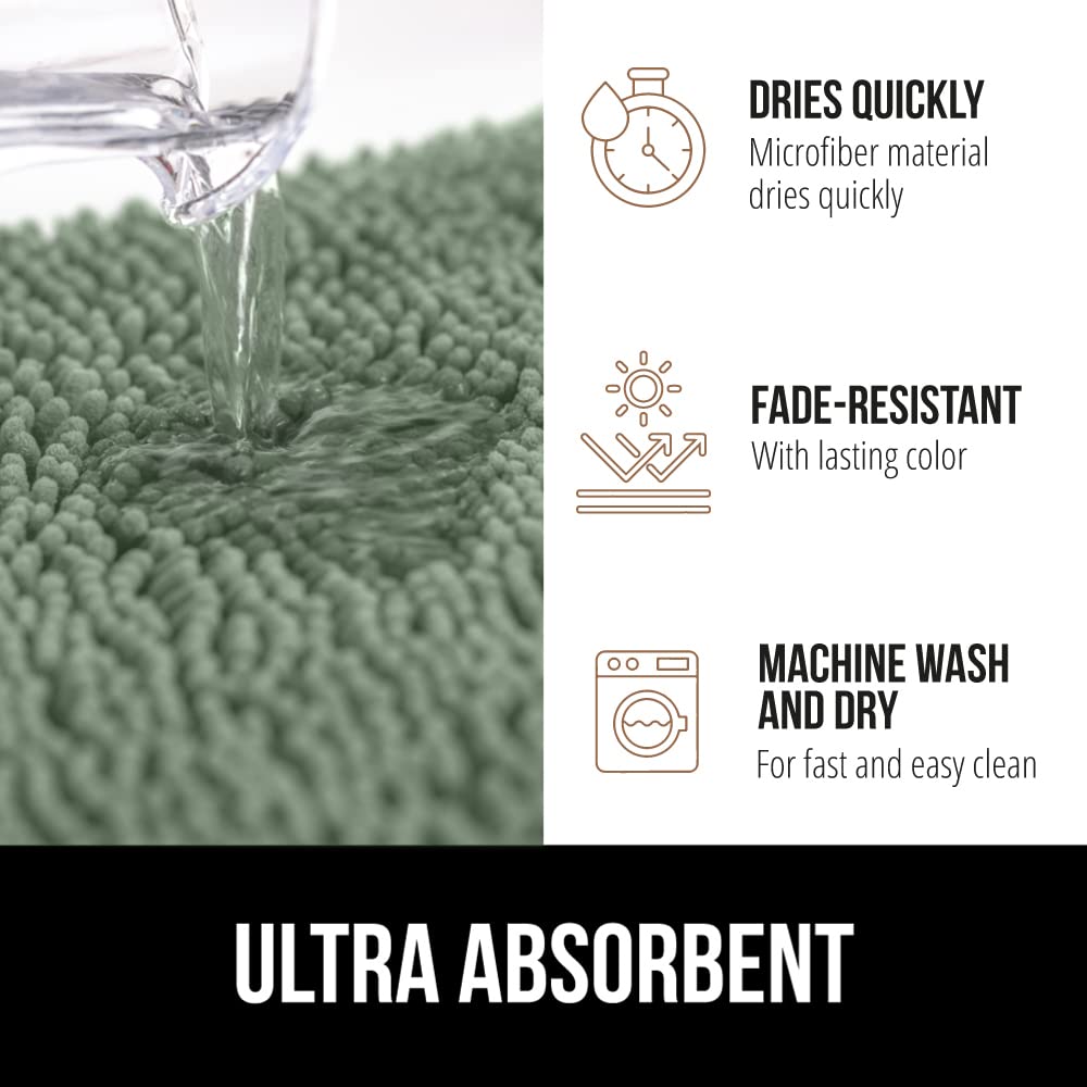 GORILLA GRIP Bath Rug Mat, Soft Absorbent Chenille, Quick Dry Microfiber Mats, Rubber Backing Washable Shower Floor Rugs, Bathmat Runner, US Designed Bathroom Home Decor Accessories 24x17 Sage Green