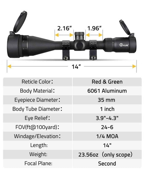 CVLIFE EagleFeather 4-16X50 AO Rifle Scope, Long Range Scope with Red/Green Illuminated Mil-dot Reticle and Front Parallax Adjustment, 1 inch Tube