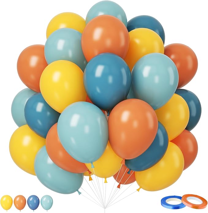 Retro Blue Yellow Orange Balloons, 12 Inch here come balloons Blue and Orange Balloons for Fall Thankgiving Here Comes the...