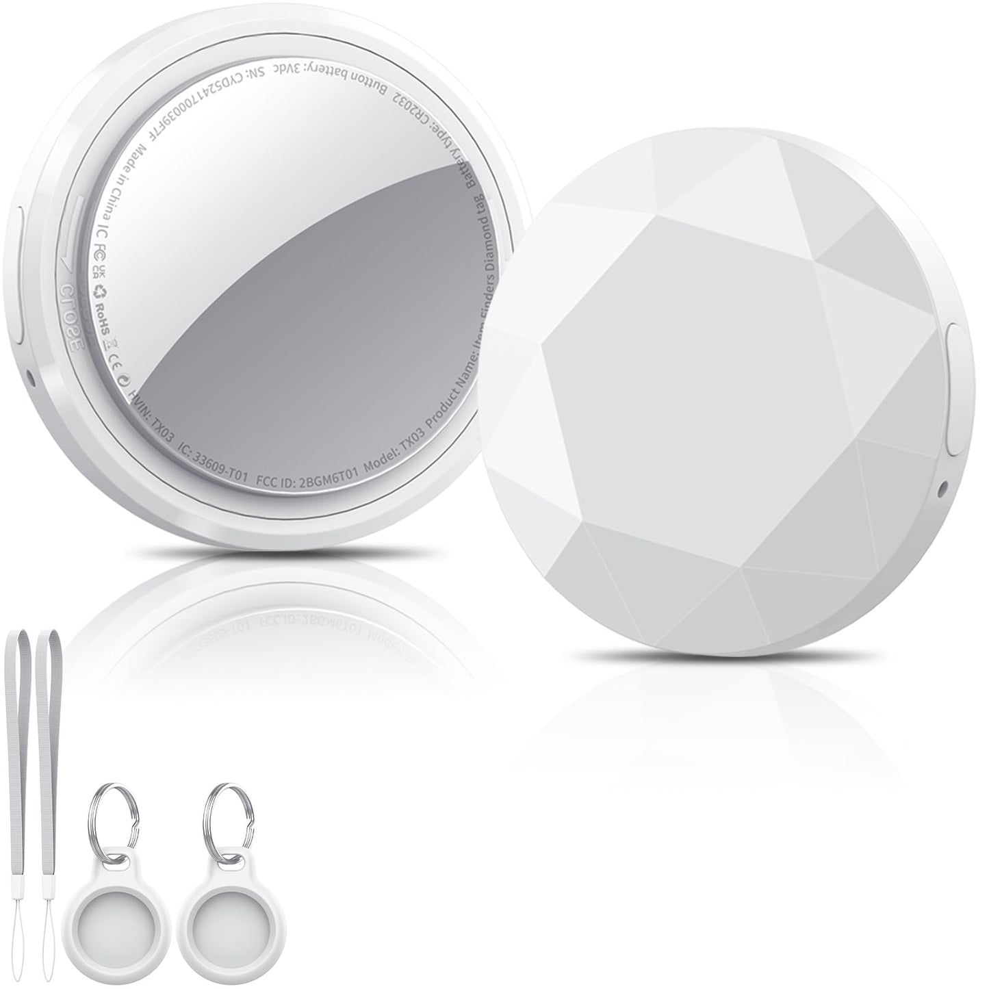 QCOQ Air Tracker Tag-2 Pack White | Bluetooth Tracker Work with Apple Find My (iOS 14.6 Above Only), Smart Tag with Protective C