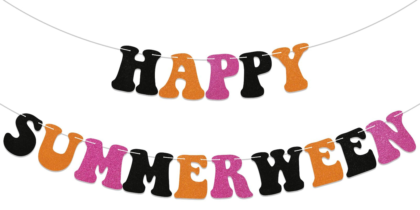 Happy Summerween Banner Summerween Birthday Party Decorations Summer Halloween Ghost Birthday Bachelorette Party Decorations