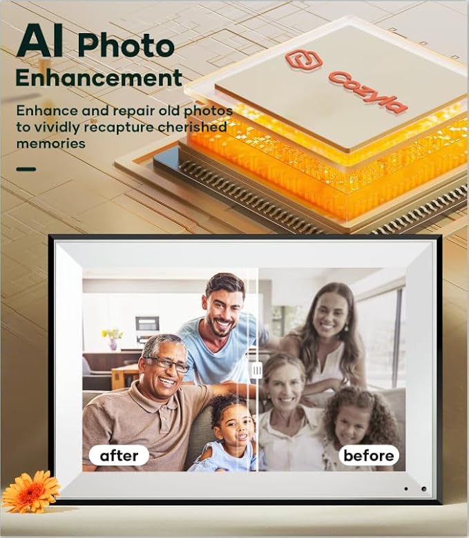Cozyla Digital Photo Frame WiFi Smart Digital Picture Frame Battery Powered Unlimited Storage Send Photo w/Family via App Email Google Photos Instagram Web Browser Photo Frame Electronic 10.1 Inch Mat