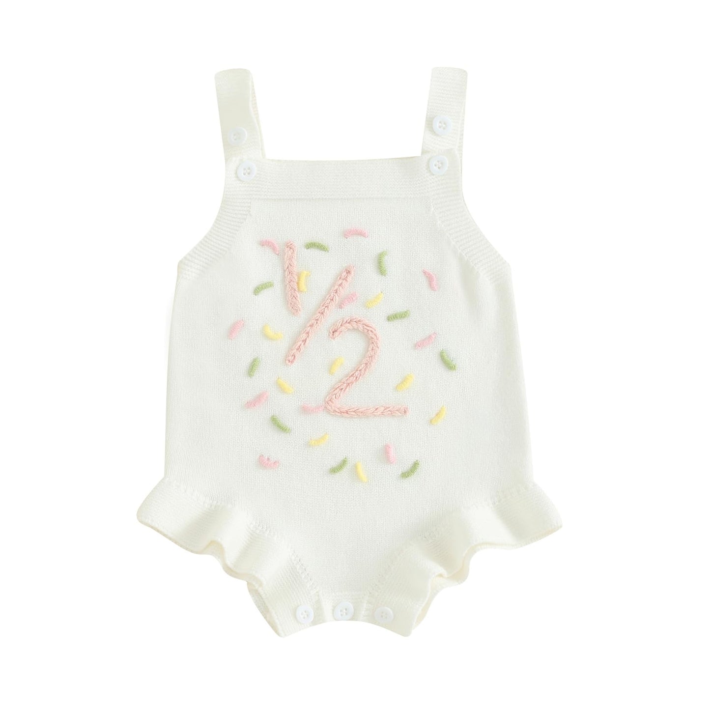 Frietlebird Half Birthday Outfit Baby Girl Sleeveless Knit Romper Sweet 1/2 Birthday Outfit Cute Infant Summer Clothes Birthday Gift (A-White Half,3-6 Months)