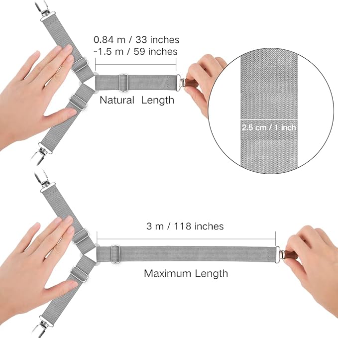Foloda Bed Sheet Holders, 8 pcs Adjustable Fitted Sheet Straps for Bed Corner, bedsheet Holder Clips Fasteners Suspenders Locker Gripper Scrunchie, Keep Sheet in Place