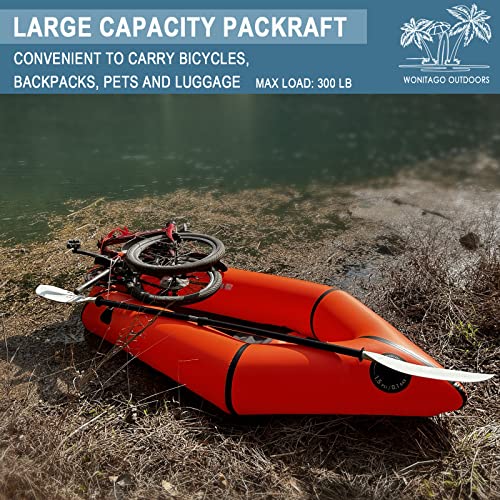 WONITAGO Packraft TPU Inflatable Travel Kayak with Soft Seat Lightweight Packrafts for Flat Water Rafting/Bicycle Driftin...