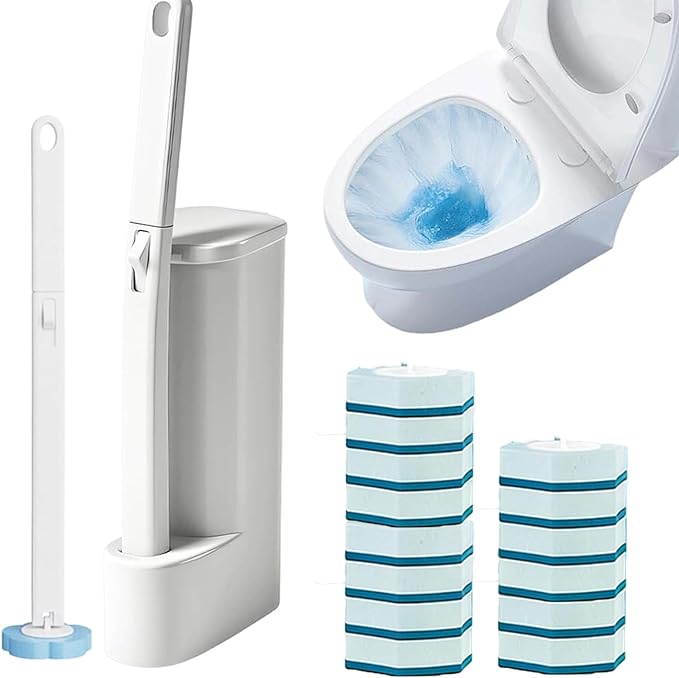 Disposable Toilet Cleaning System, 15.7'' Extended Handle Toilet Bowl Cleaner Wand, Wall Mounted Toilets Brush Holder & Refills Set, Toilets Cleaning Tool for Bathroom (14, Ocean)