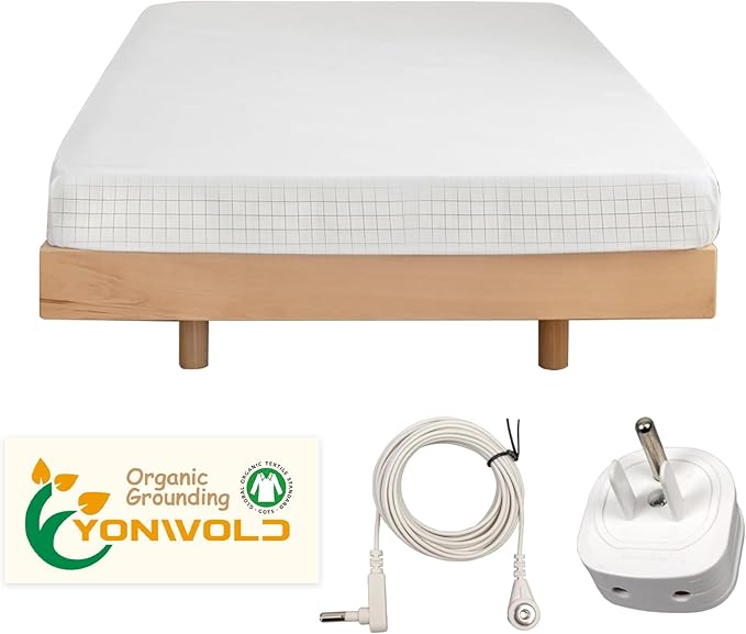 Grounding Sheet Queen Size，10% Pure Silver Fiber+400 Thread Count Organic Cotton，Soft Earth Grounding Bed Fitted Sheets with Grounding Cord +US Safe Adapter (Queen - 60"x 80"x13")