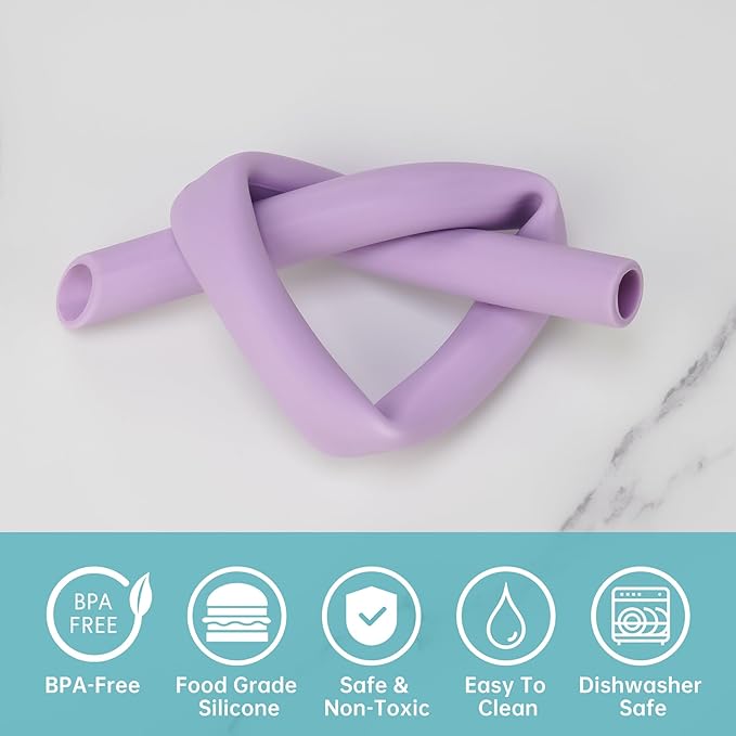 NiHome 6 PCS Wide Reusable Bent Silicone Straws for Boba, Smoothies, Bubble Tea, 0.425" Bent Straws Eco-Friendly, Colorful for Drinks, Child-Safe, Customizable Length, 2 Brushes (Rainbow Colors)