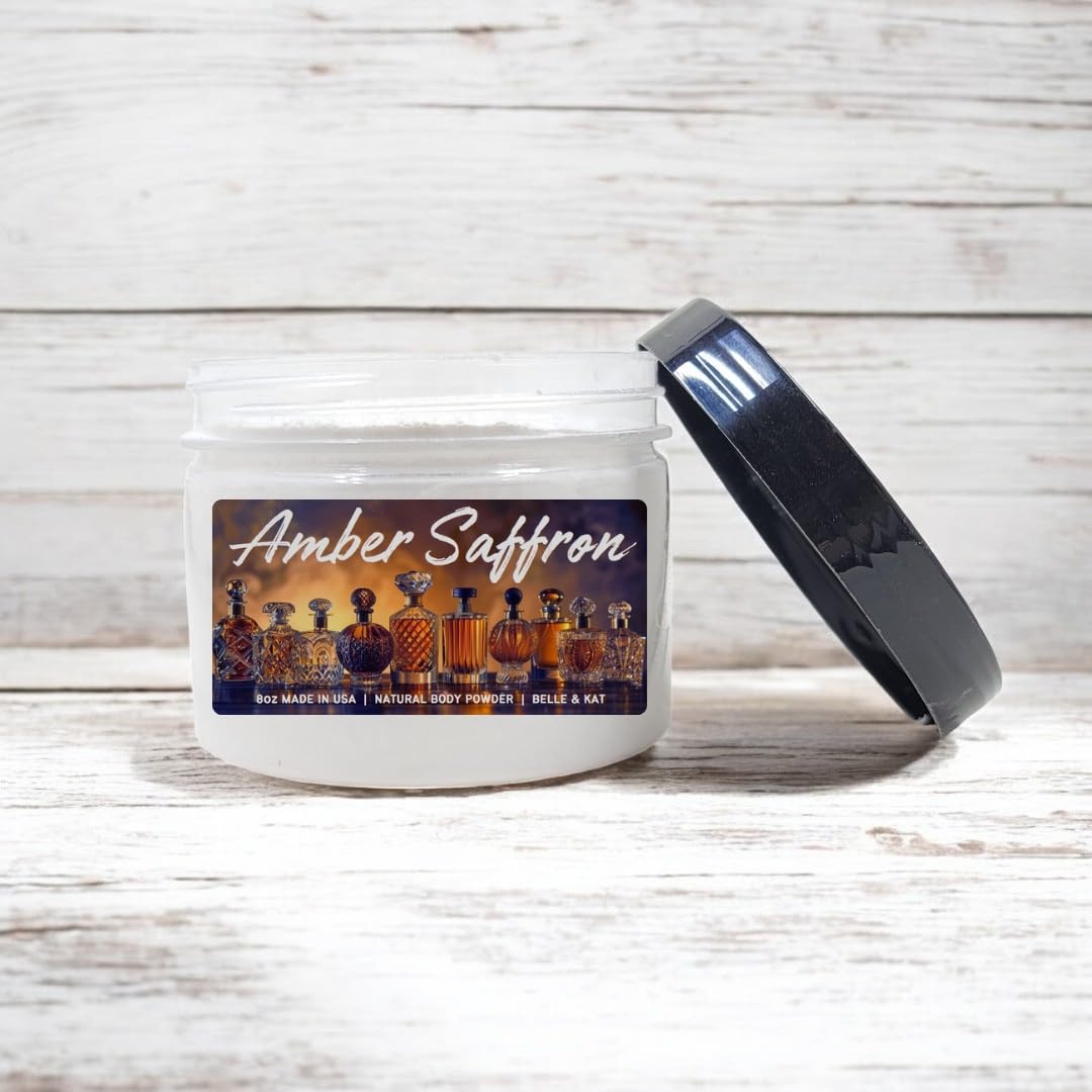 Amber & Saffron (our version of B. Rouge type) Body Dusting Powder for Men & Women - 8oz Container - Made in the USA
