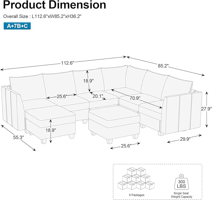 Belffin Modular Sectional Sofa U Shaped Couch with Storage Ottoman Velvet Sectional Couch for Living Room, Black