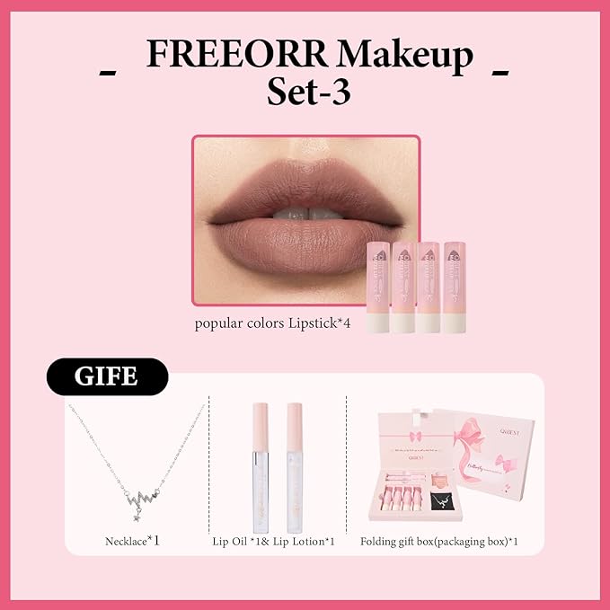 Makeup Set for Women, 8 Pcs Gift Box Set Include Matte Lipstick, Lip Oil, lip Lotion, Blush and Necklace, Easy to Match with Different Makeups, Christmas Makeup Set Gift for Girls-03