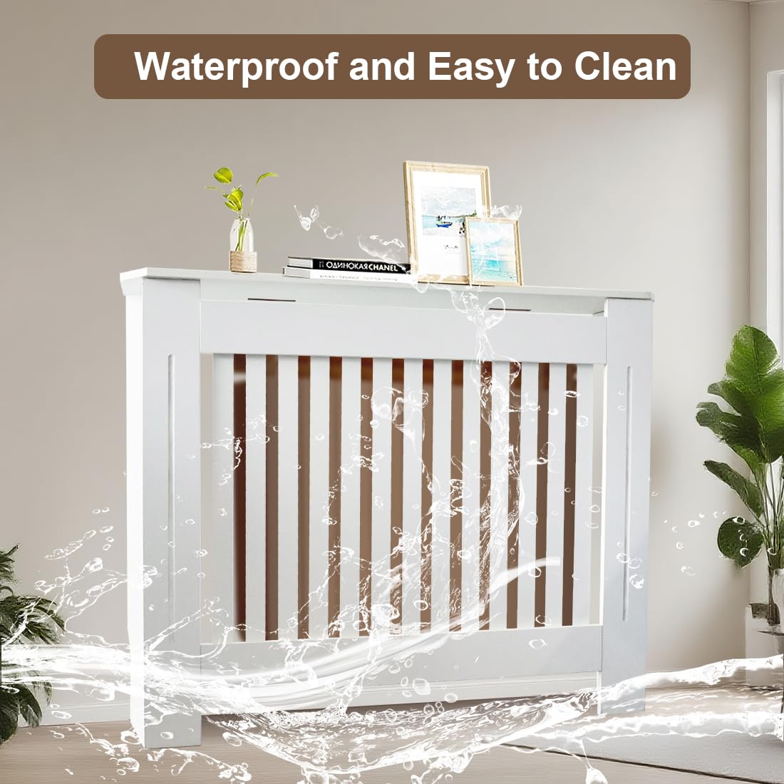 DOLEMODUO Radiator Cover Cabinet - 44"x36"x 7.5" Solid Wood Heater Enclosure Shelf with Top, for Home Decor and Safe (White)