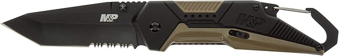 Smith & Wesson M&P Repo 8in High Carbon S.S. Assisted Folding Knife with 3.2in Tanto Blade and Aluminum/Overmold Handle fo...