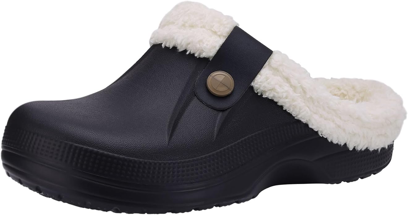 Beslip Classic Fur Lined Clogs Waterproof Winter Fuzzy Slippers for Women Men Indoor and Outdoor