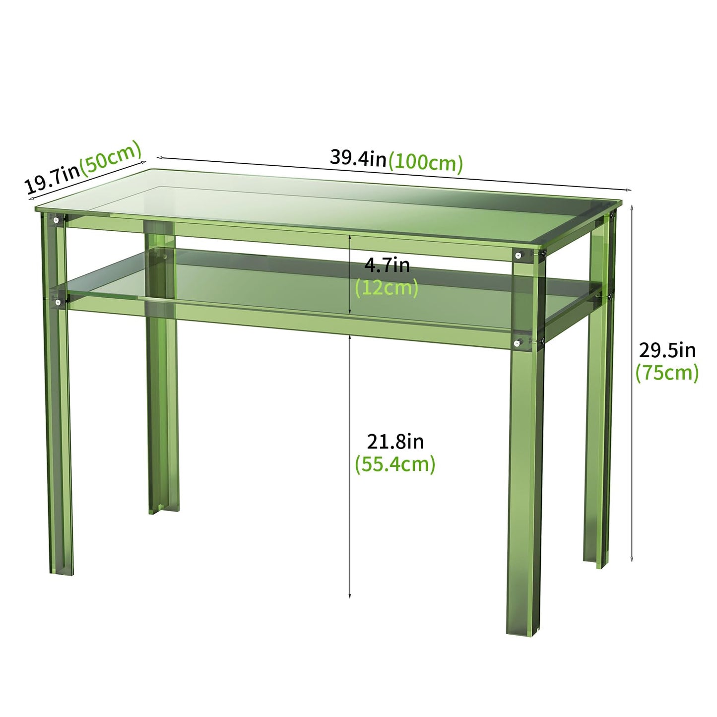 solaround Clear Acrylic Desk with Open Storage, Home Office Computer Writing Desk Office Study Table (Green, 39.4'' x 19.7'' x 29.5'')