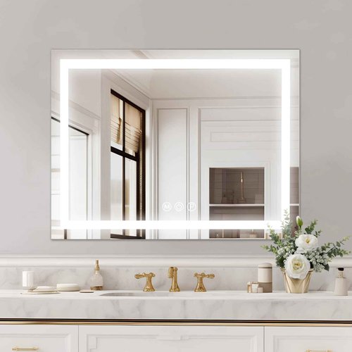 COOLJEEN Vanity Mirror with Lights, 23" x 18" LED Makeup Mirror, Lighted Makeup Mirror with 3 Color Modes, Detachable 10x Magnification and USB Charging, Tabletop & Wall-Mounted