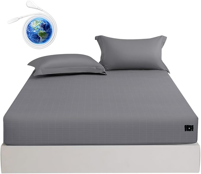 CHALTOUL Grounding Sheets California King Premium Cotton for Healthy Sleep Therapy, Deep Pocket Grounding Fitted Sheets Includes Grounding Cord (Gray, California King -72"x84"x14")
