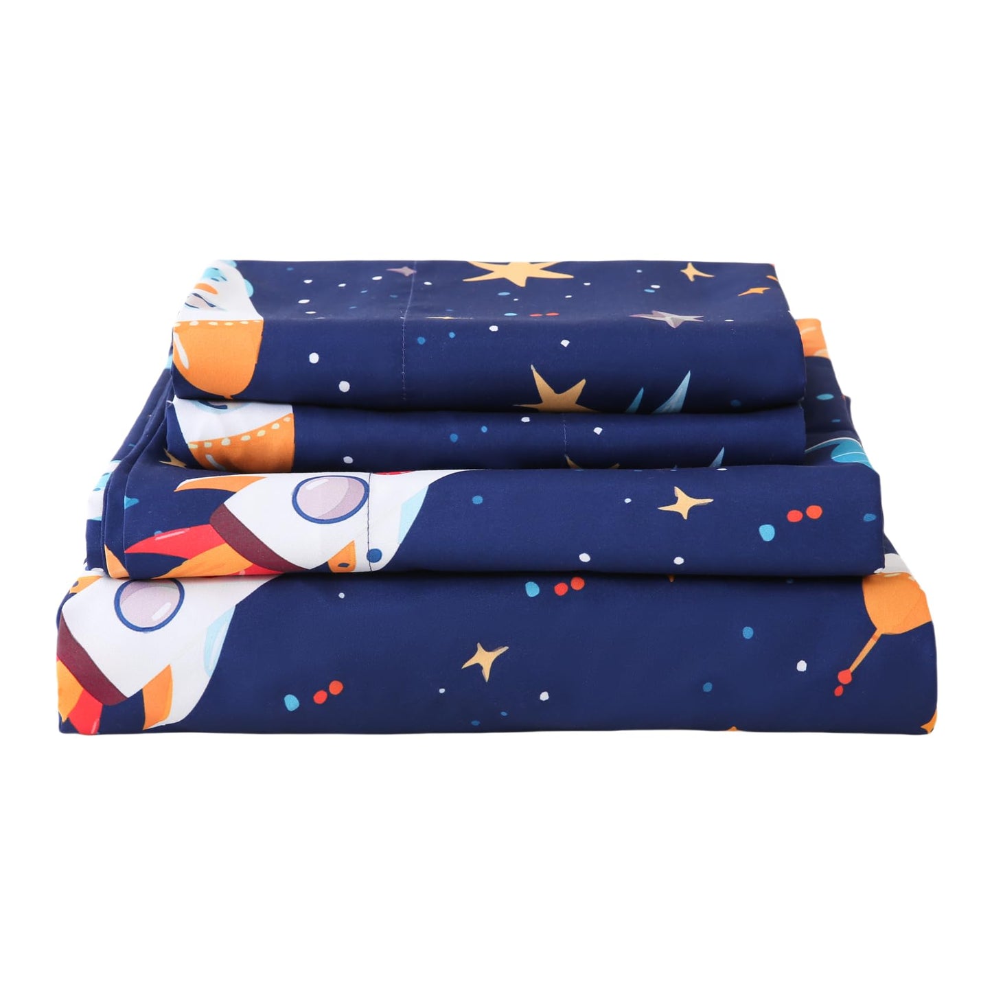 CIMVI Full Size Bed Sheets for Boys Space Rocket Universe Bed Sheet Sets for Kids 4 Piece Soft Microfiber Bed Sets with Deep Pocket Cartoon Bedding for Children Kids (Space, Full)