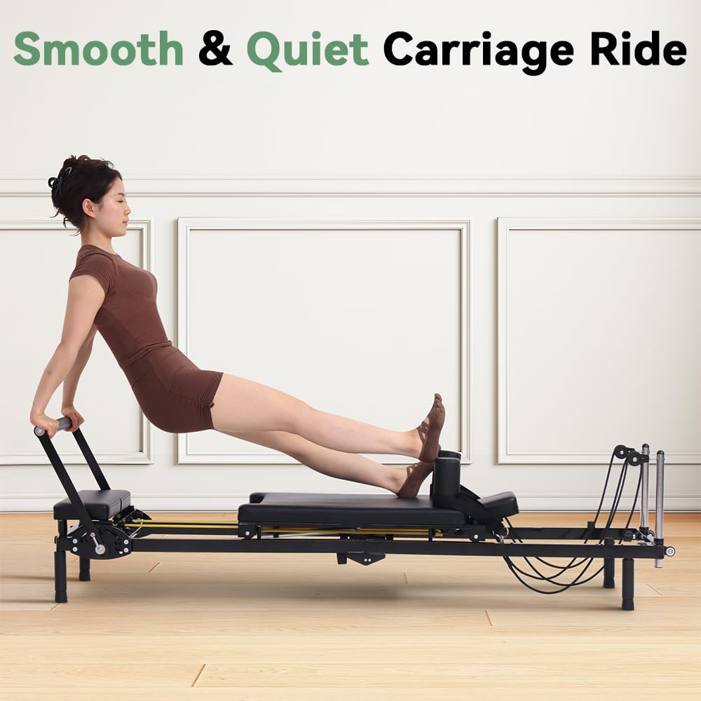 Fairgom Foldable Pilates Reformer Machine, Dual Resistance with Springs and Cords, Pilates Equipment for Home and Gym Use, Suitable for Advanced and Beginners Users, Up to 400 lbs Capacity