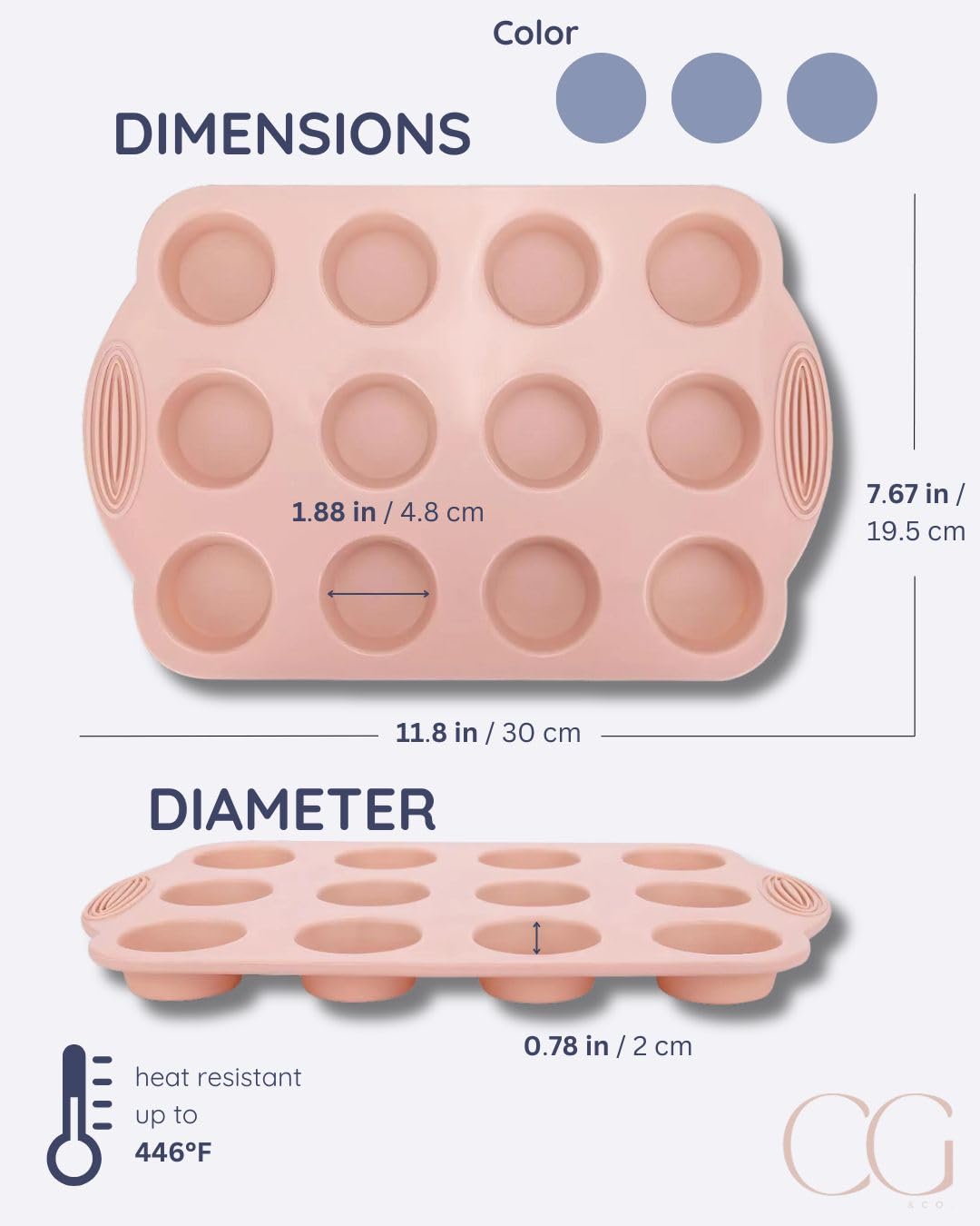 CG&CO. 2-Pack 12-Cup Silicone Mini Muffin Pan - BPA Free, Nonstick Bakeware for Mini Cupcakes, Muffins, and More